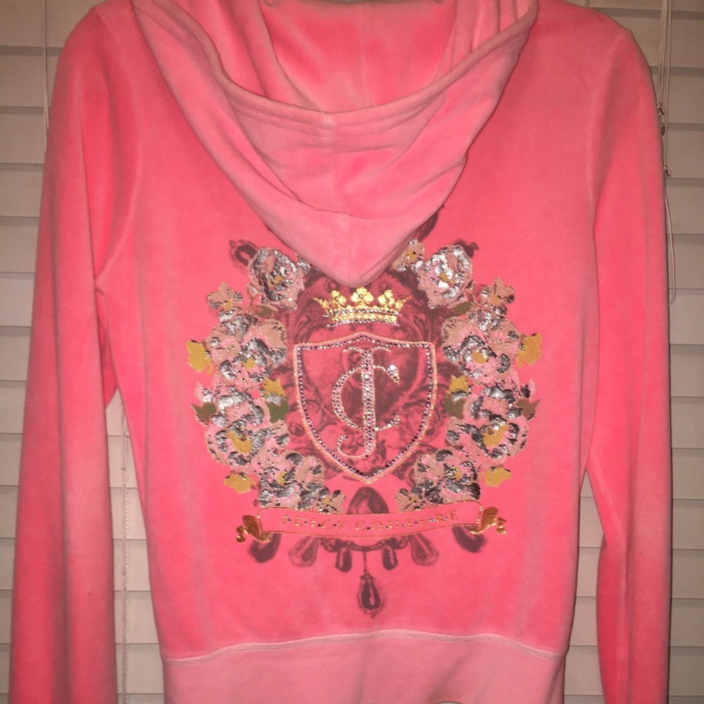 JUICY COUTURE Zip Up Hoodie Neon Pink Jeweled